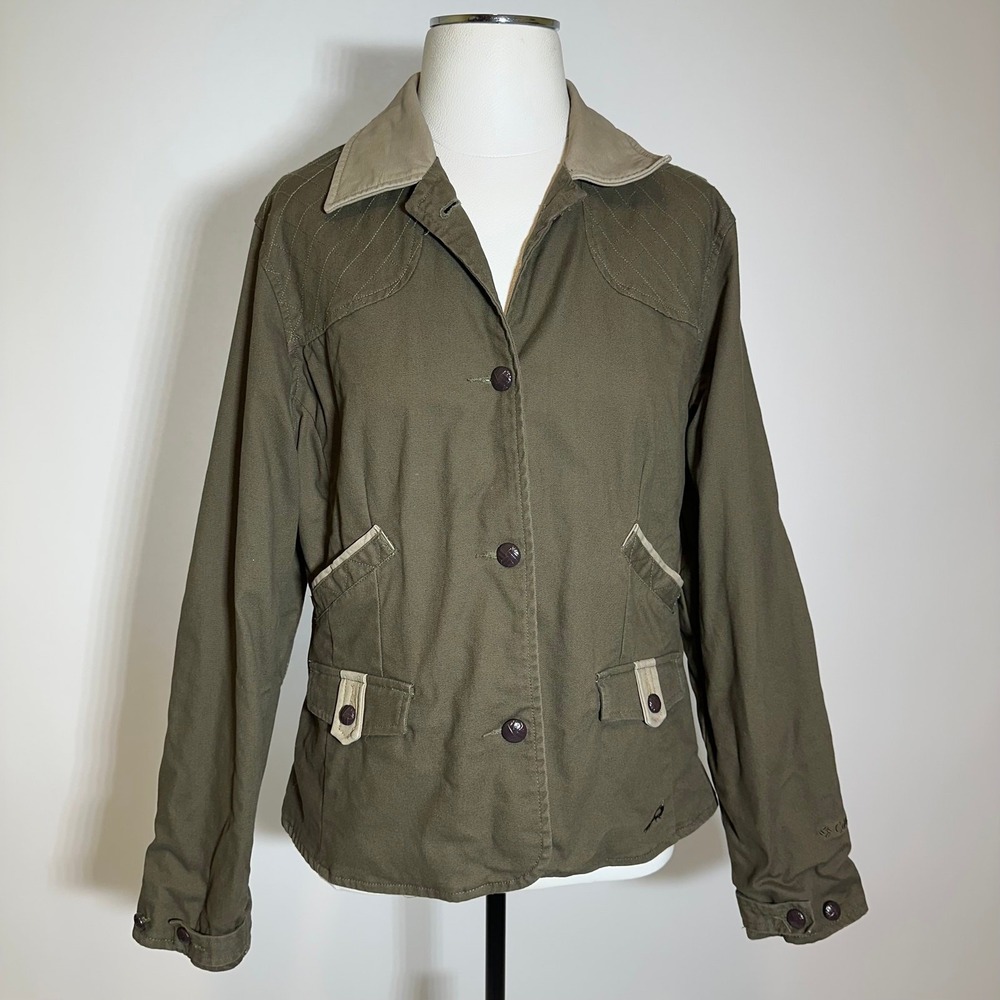 Columbia Green Button Up Chore Jacket Safari River Resort Womens Size Medium M